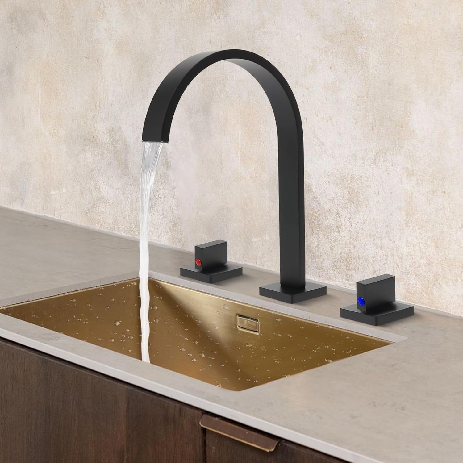 Laxa - Bathroom Faucet Square Design 3-Hole Double Handle Hot & Cold Tap