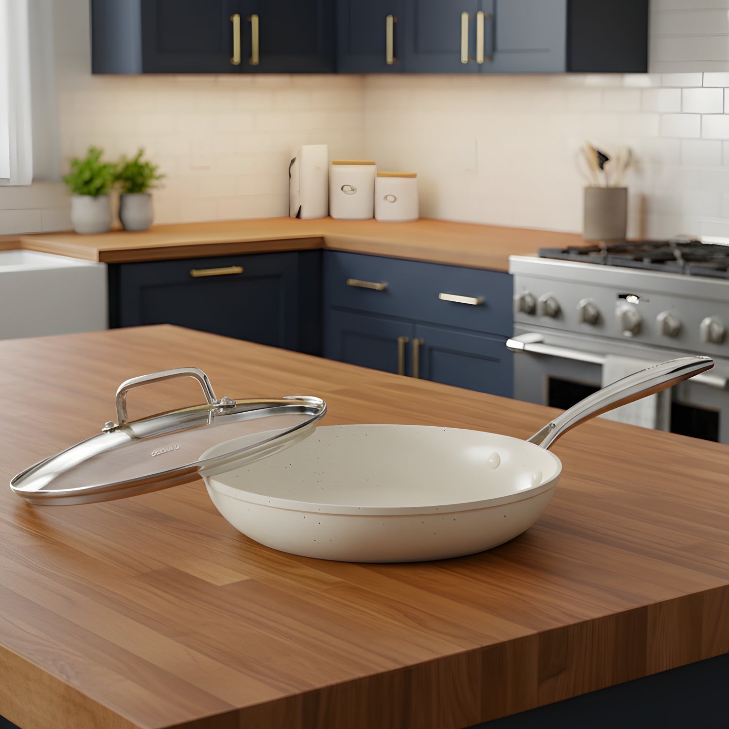 Voke - 8" Marble Stone Nonstick Frying Pan with Lid