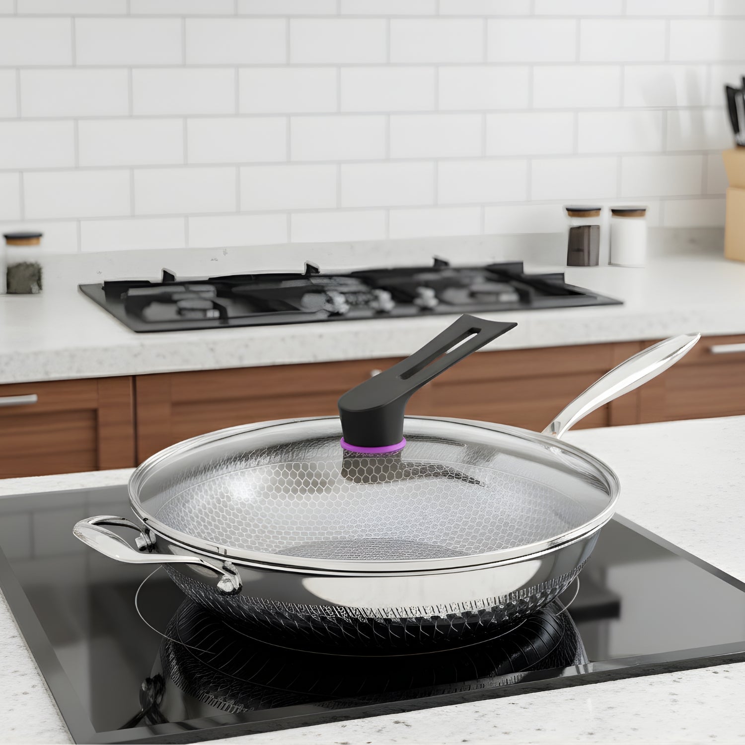 Panora - 13" Nonstick PFOA-Free Hybrid Wok Stainless Steel Pan with Lid