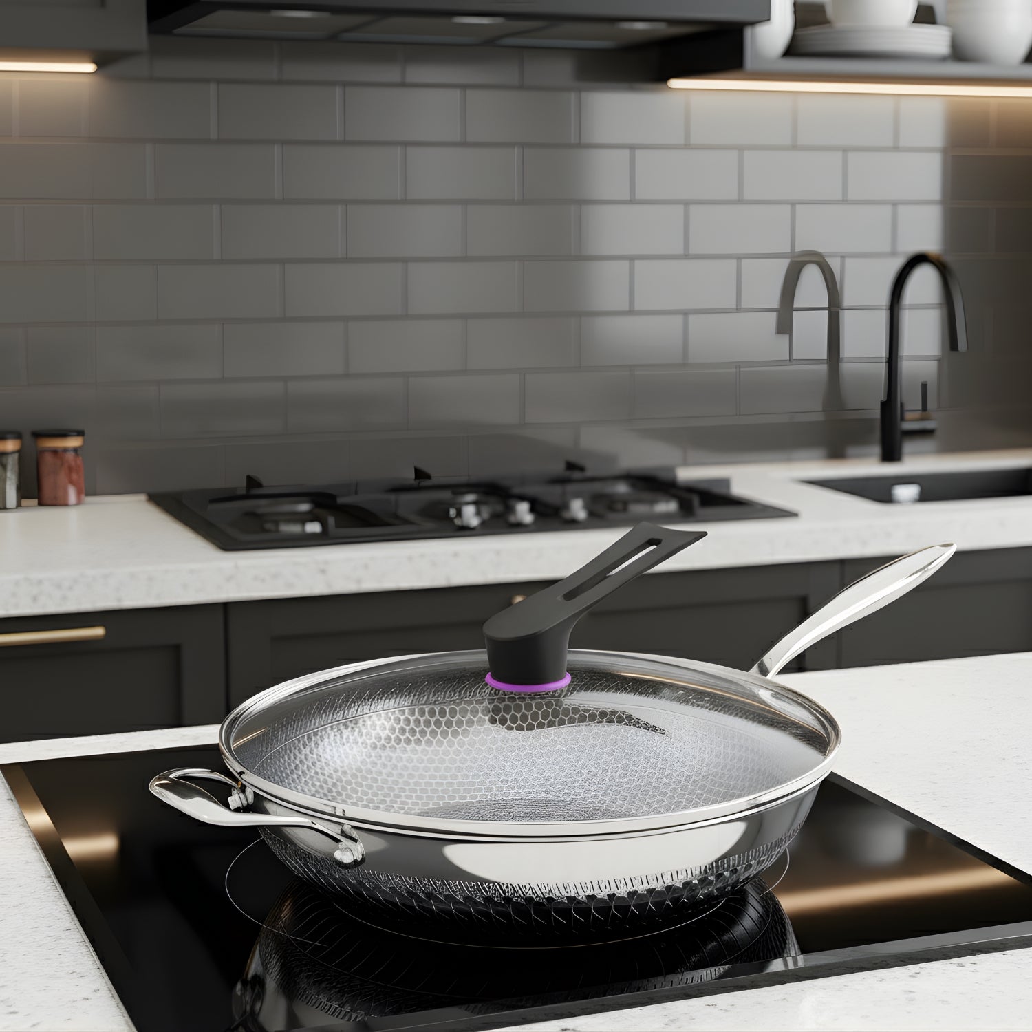Panora - 13" Nonstick PFOA-Free Hybrid Wok Stainless Steel Pan with Lid