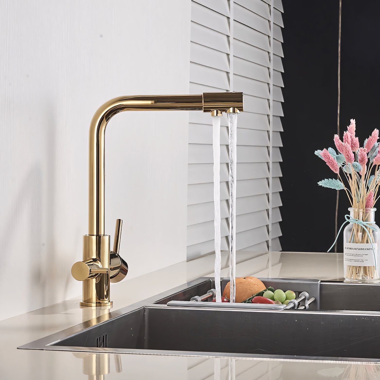 Gold 3-way kitchen faucet