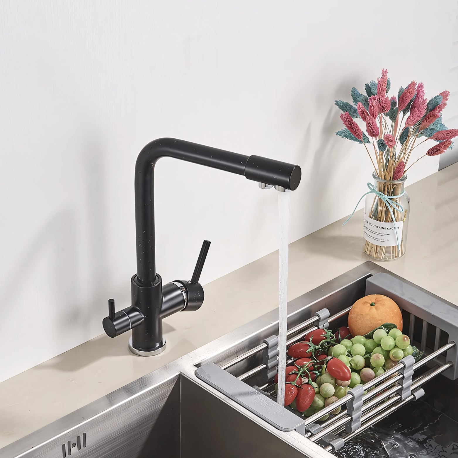 Black 3-way kitchen faucet