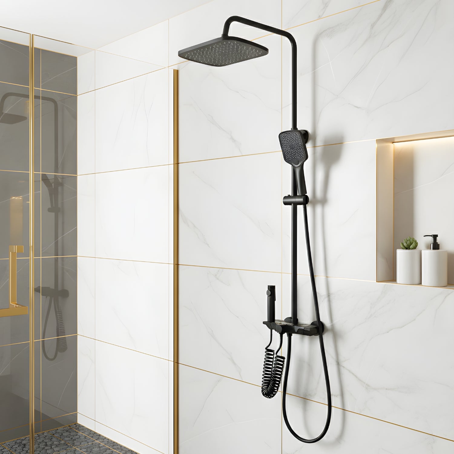 Wismar - Smart Piano Bathroom Set - Rainfall Shower, Waterfall Tap & Hot/Cold Mixer Faucet