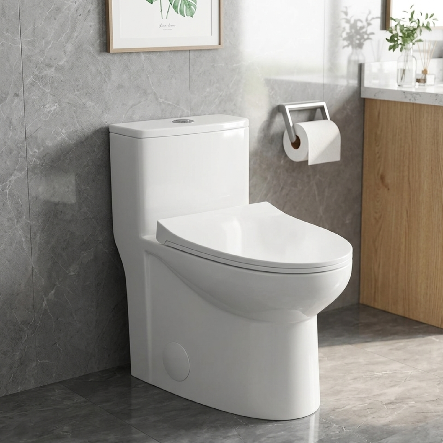Alesund - Ceramic One-Piece S-Trap Dual-Flush Elongated Toilet Bowl with Modern Design