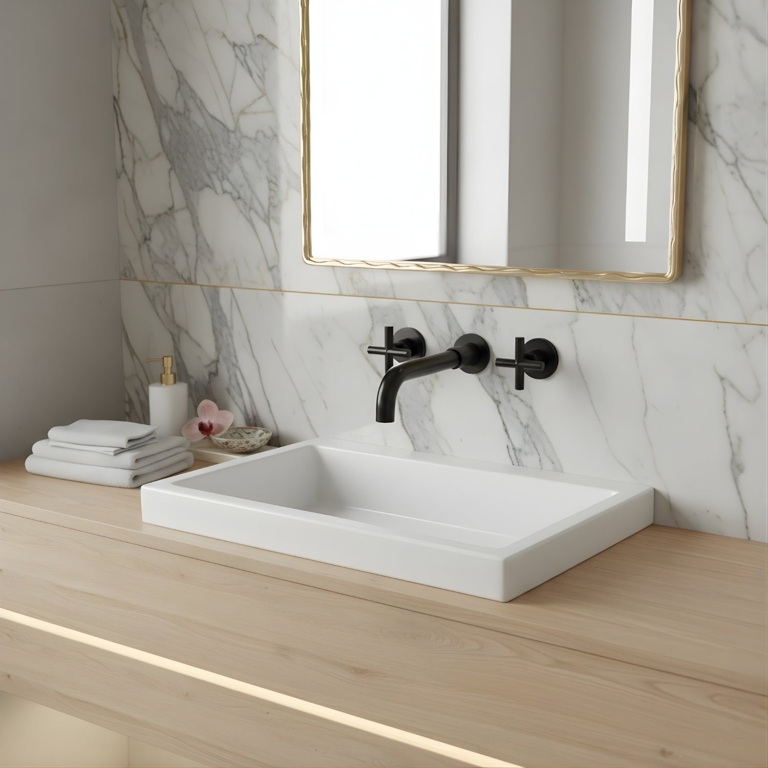 Lovasen - Wall Mounted Double Handle Hot & Cold Rotatable Faucet for Bathroom Sink