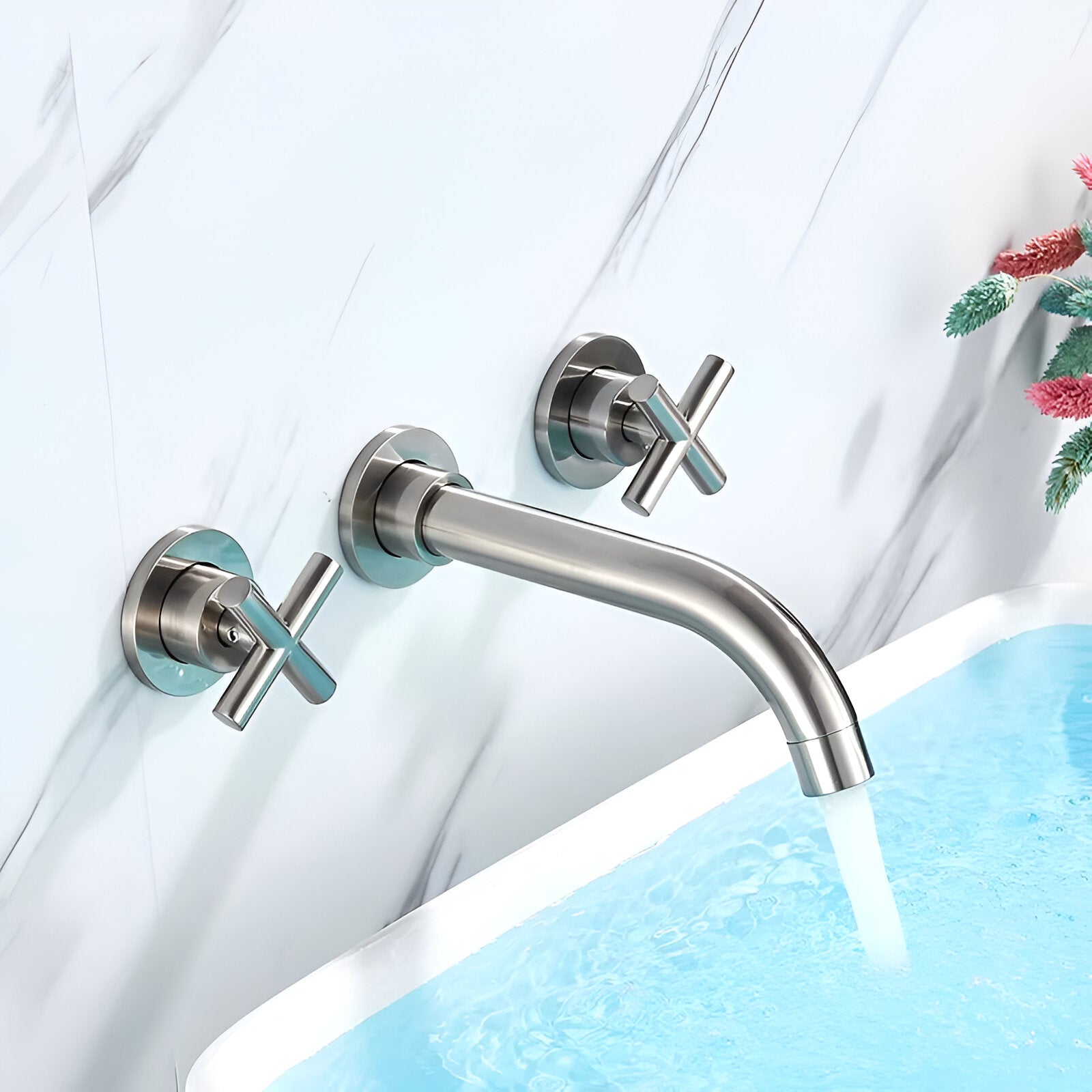 Lovasen - Wall Mounted Double Handle Hot & Cold Rotatable Faucet for Bathroom Sink