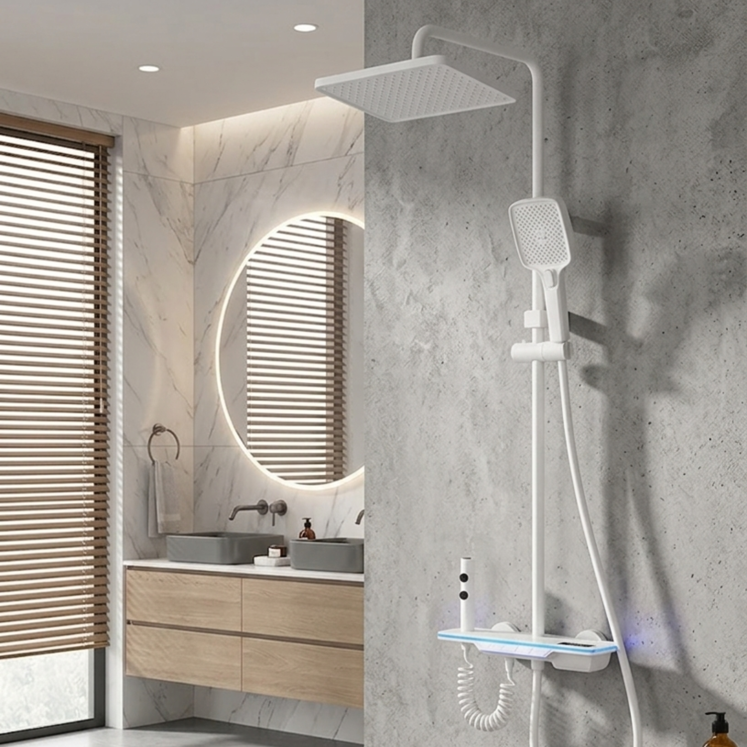 Dalarna - Smart Shower System with Lights, Tempered Glass Piano Key Controls, Digital Temperature Display (°C) Thermostatic Mixer Full Set