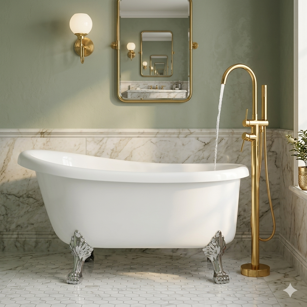Klaralven - Bathtub Shower Faucet Set Floor Standing Shower System with 360 Swivel Spout Bathroom Bath Bathtub Mixer