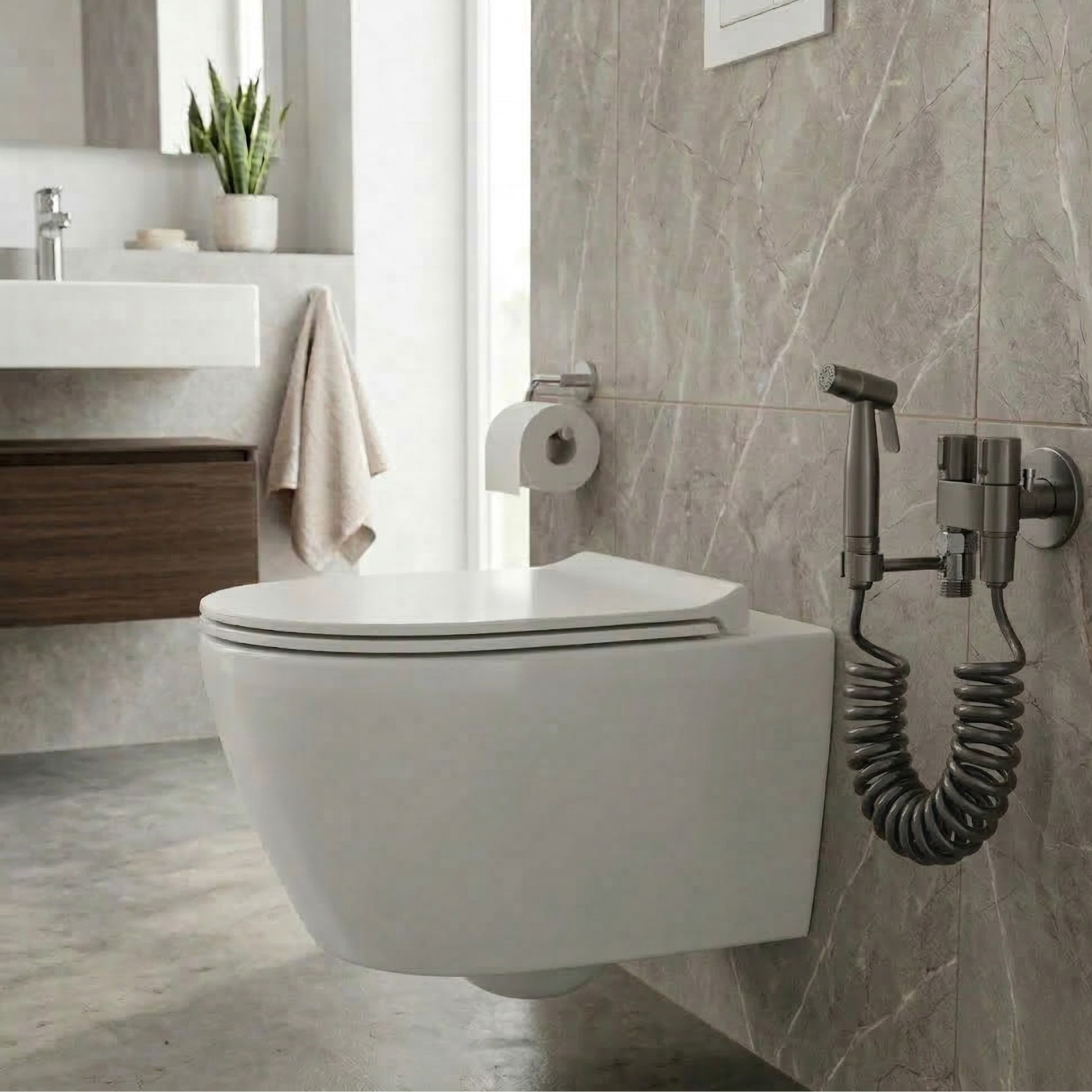 Glomma - Stainless Steel Bidet Spray Gun Set – Handheld Toilet Hygienic Shower with Double Outlet Angle Valve