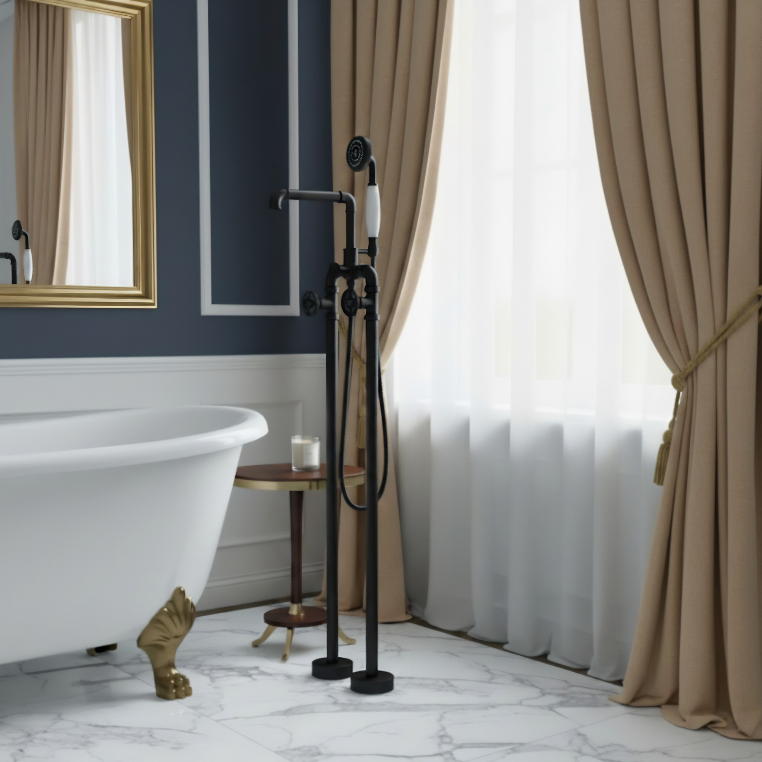 Hagen - Industrial Design Freestanding Black Tub Filler & Shower Kit for Bathtub