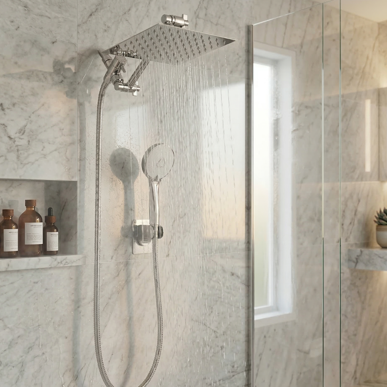 Halti - Shower Head Combo 8-12 Inch High Pressure Rain Shower Head with Adjustable Extension Arm With 3-way Handheld Shower Spray