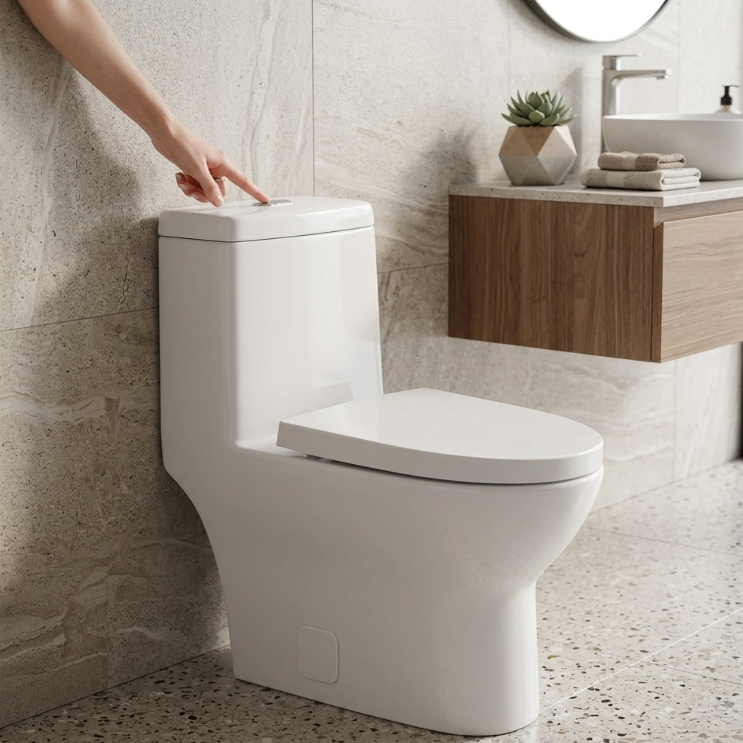 Alta - One-Piece Dual Washdown S-Trap Siphon Flushing Floor Mounted Elongated