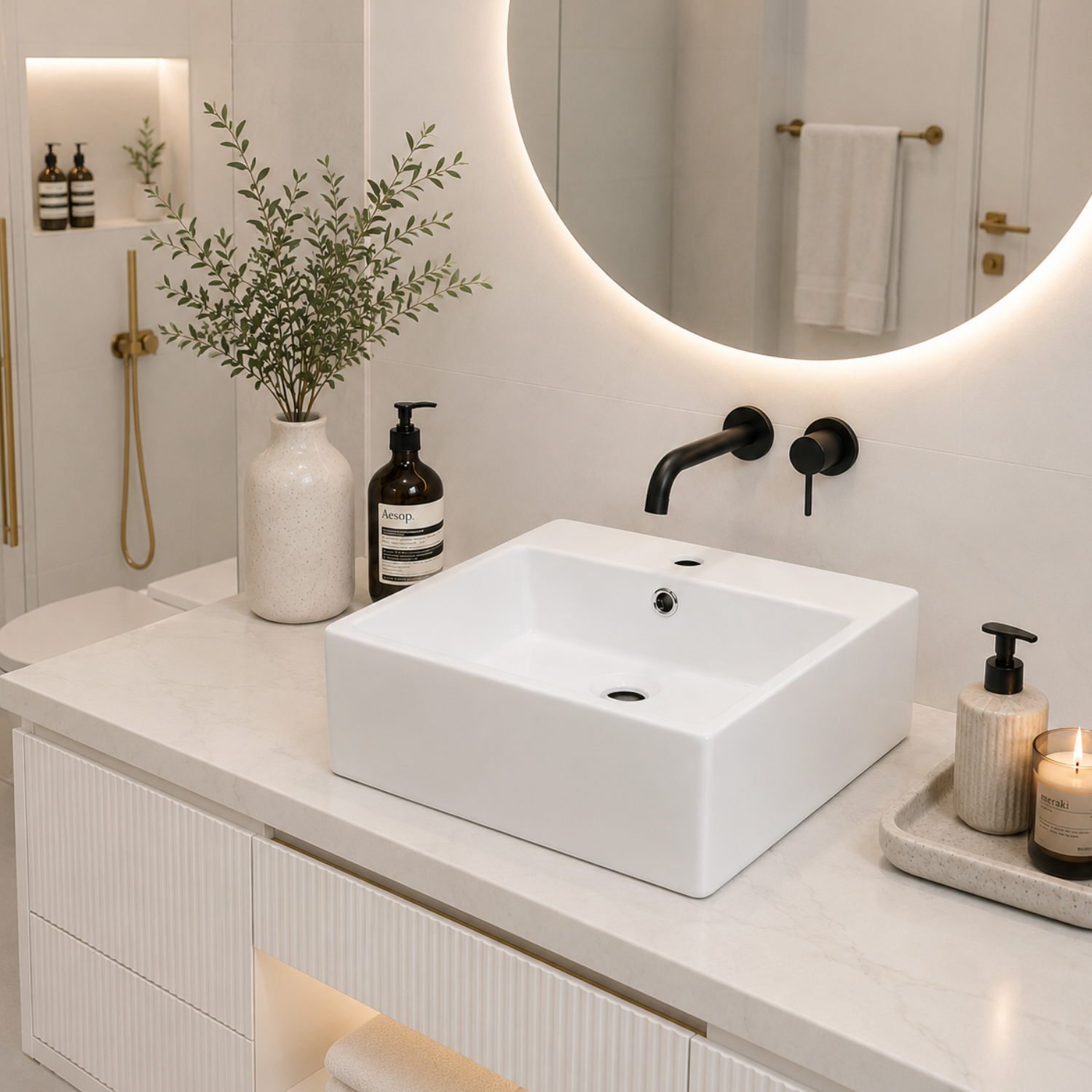 Hemsedal - Modern Square Ceramic Bathroom Basin