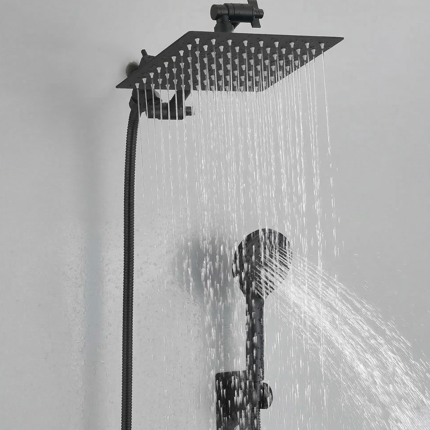 Halling - 8-12 Inch Square Rain Shower Head Combo High Pressure with Handheld Shower Spray & Extension Arm