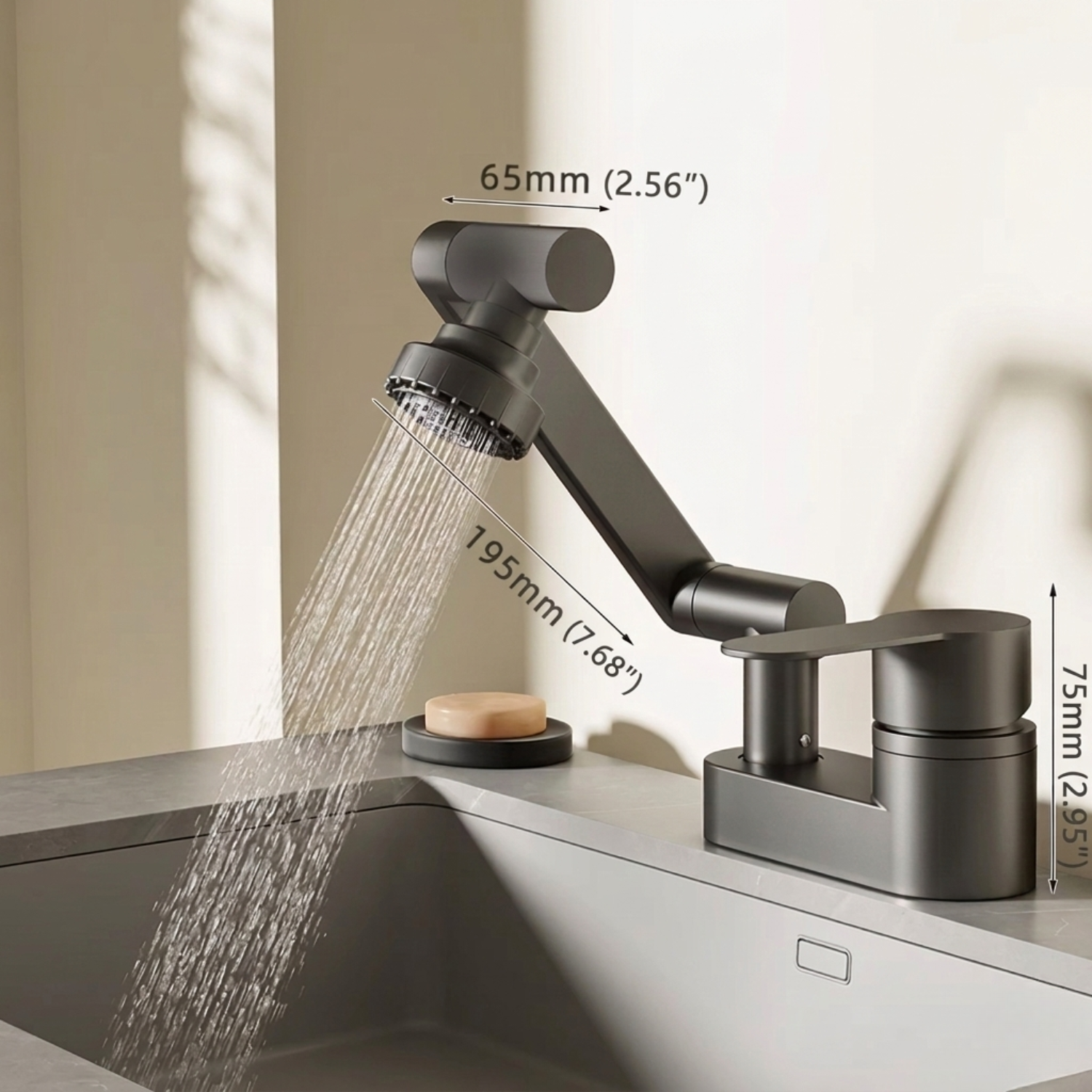 Uupsala - Wash Basin Faucet Double Hole Hot & Cold Mixer Tap with 2-Mode Rotating Nozzle Bathroom Sink Faucet