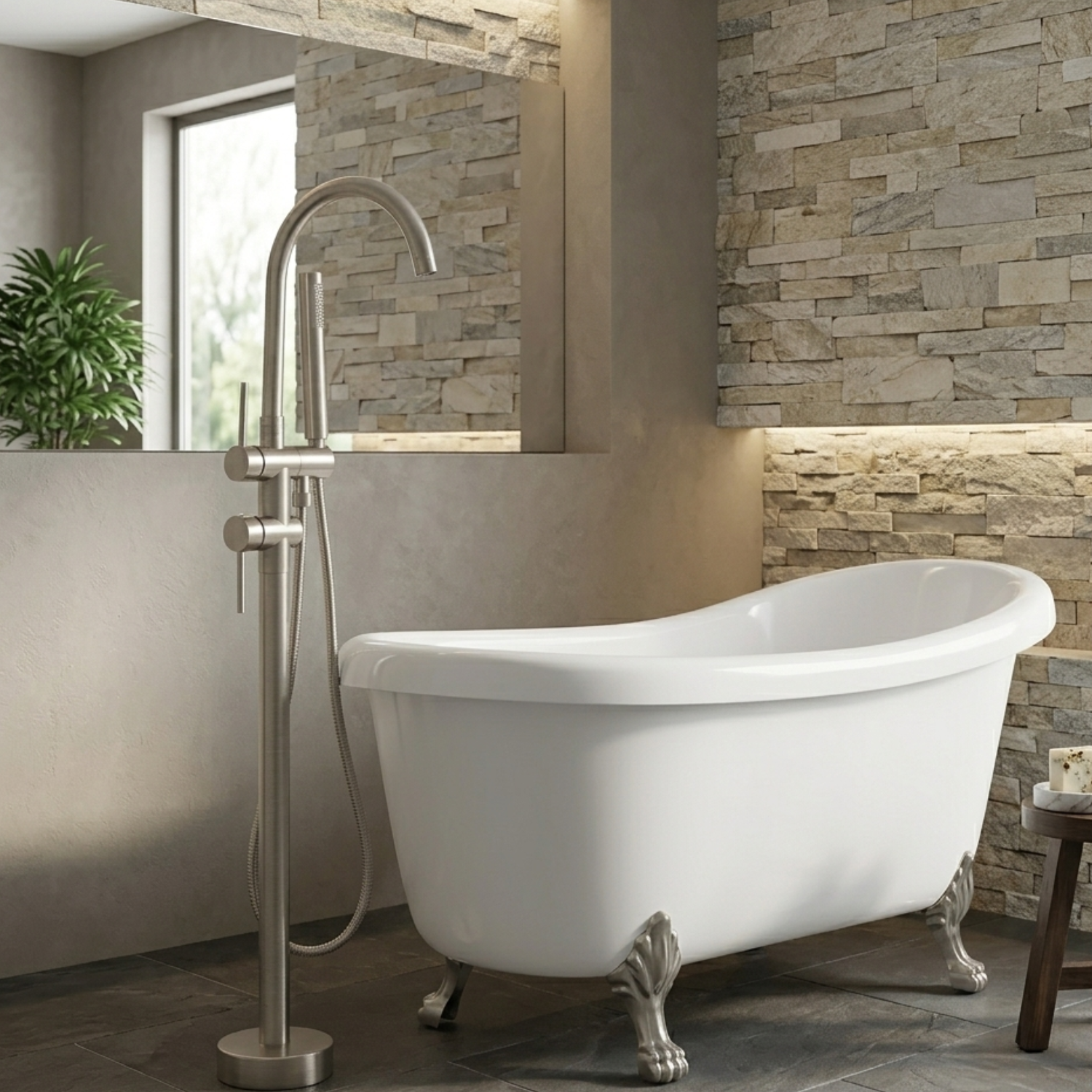 Klaralven - Bathtub Shower Faucet Set Floor Standing Shower System with 360 Swivel Spout Bathroom Bath Bathtub Mixer
