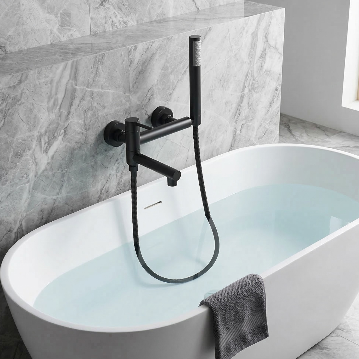 Malmo - Bathroom Bathtub Shower Faucet with Swivel Tub Spout and Handhold Shower Brass Wall Mounted Hot Cold Water Mixer Bath Tap