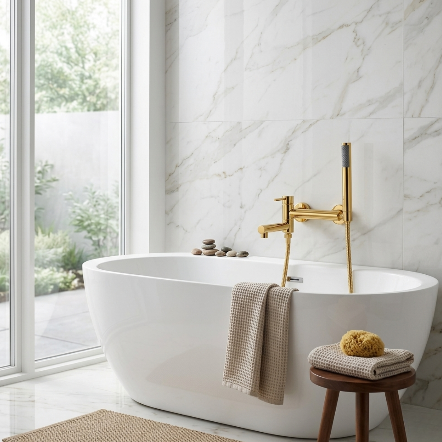 Malmo - Bathroom Bathtub Shower Faucet with Swivel Tub Spout and Handhold Shower Brass Wall Mounted Hot Cold Water Mixer Bath Tap