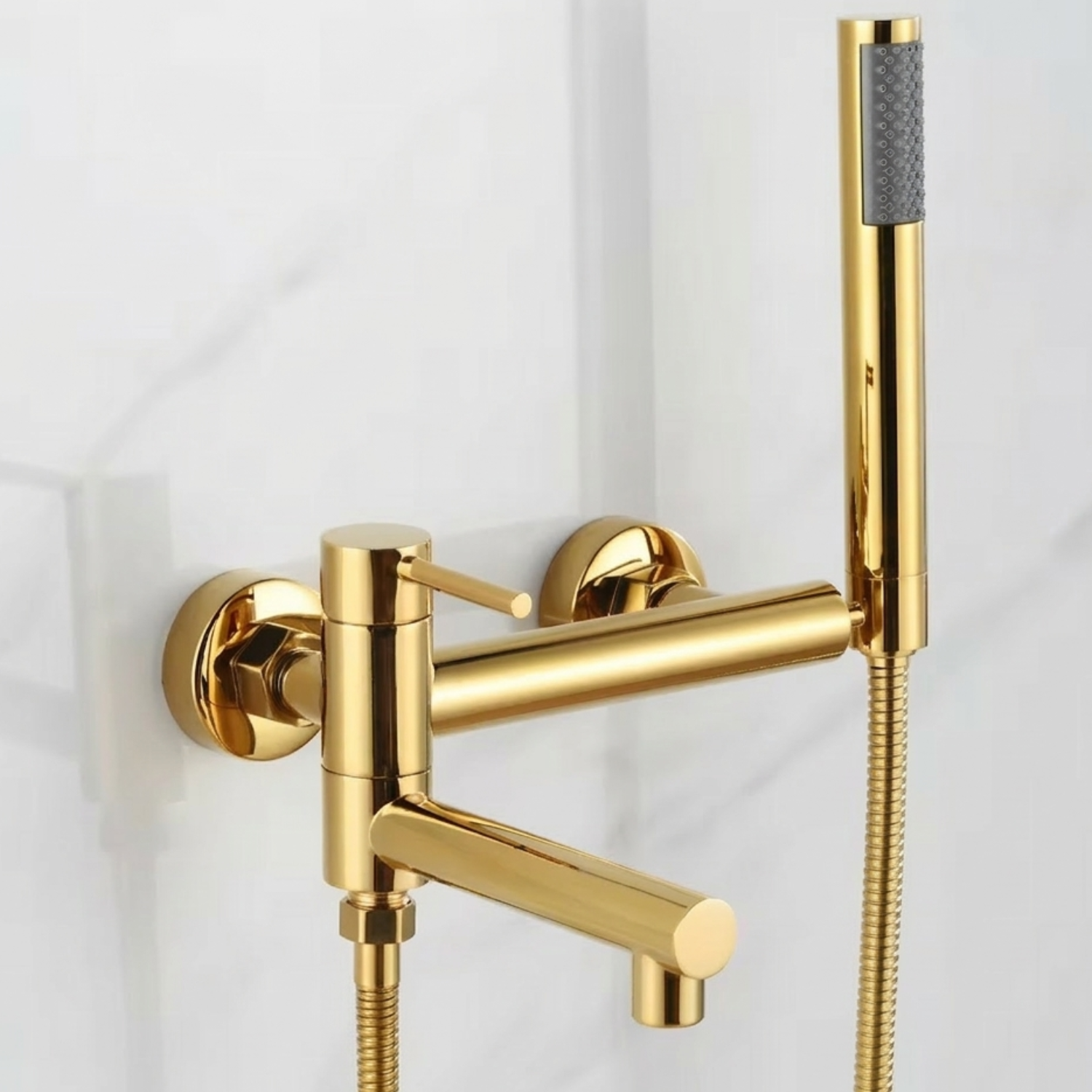 Malmo - Bathroom Bathtub Shower Faucet with Swivel Tub Spout and Handhold Shower Brass Wall Mounted Hot Cold Water Mixer Bath Tap