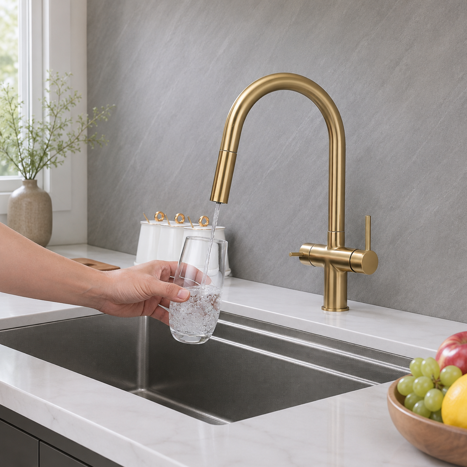 Rondane - WaterMark Certified 3-Way Kitchen Faucet with Filter Tap & Pull-Out Sprayer for Kitchen Sink