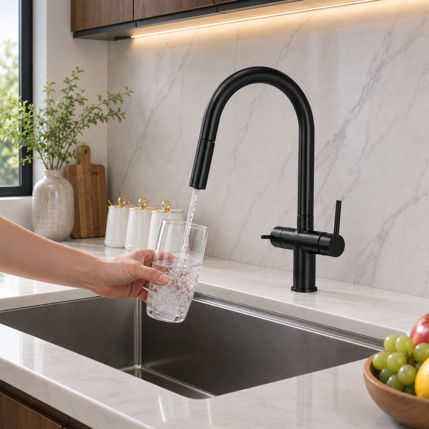 Rondane - WaterMark Certified 3-Way Kitchen Faucet with Filter Tap & Pull-Out Sprayer for Kitchen Sink