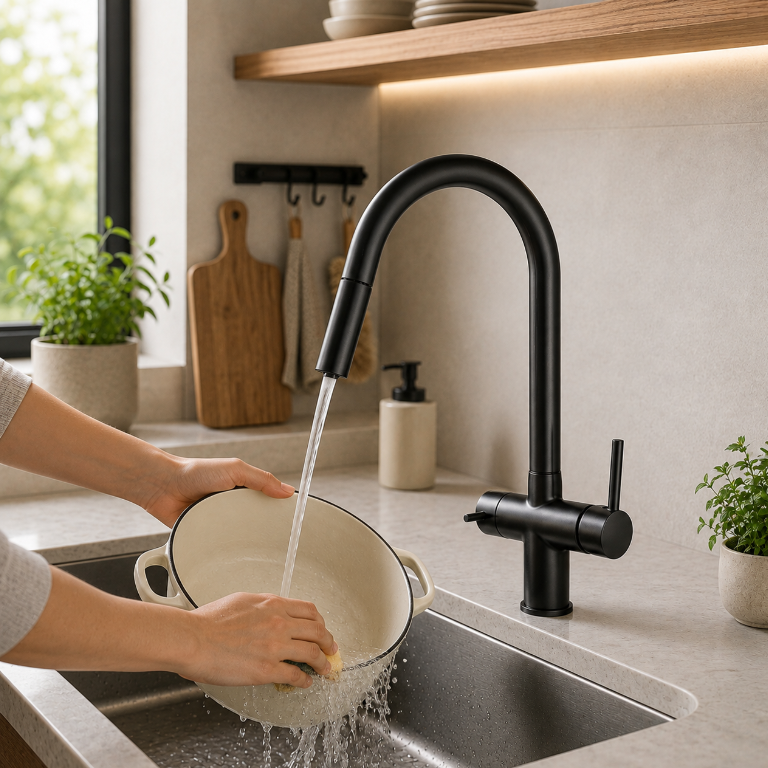 Rondane - WaterMark Certified 3-Way Kitchen Faucet with Filter Tap & Pull-Out Sprayer for Kitchen Sink