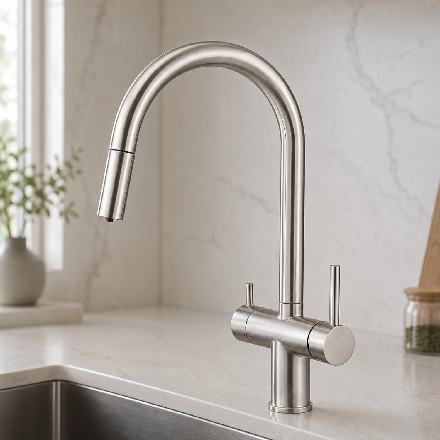 Rondane - WaterMark Certified 3-Way Kitchen Faucet with Filter Tap & Pull-Out Sprayer for Kitchen Sink