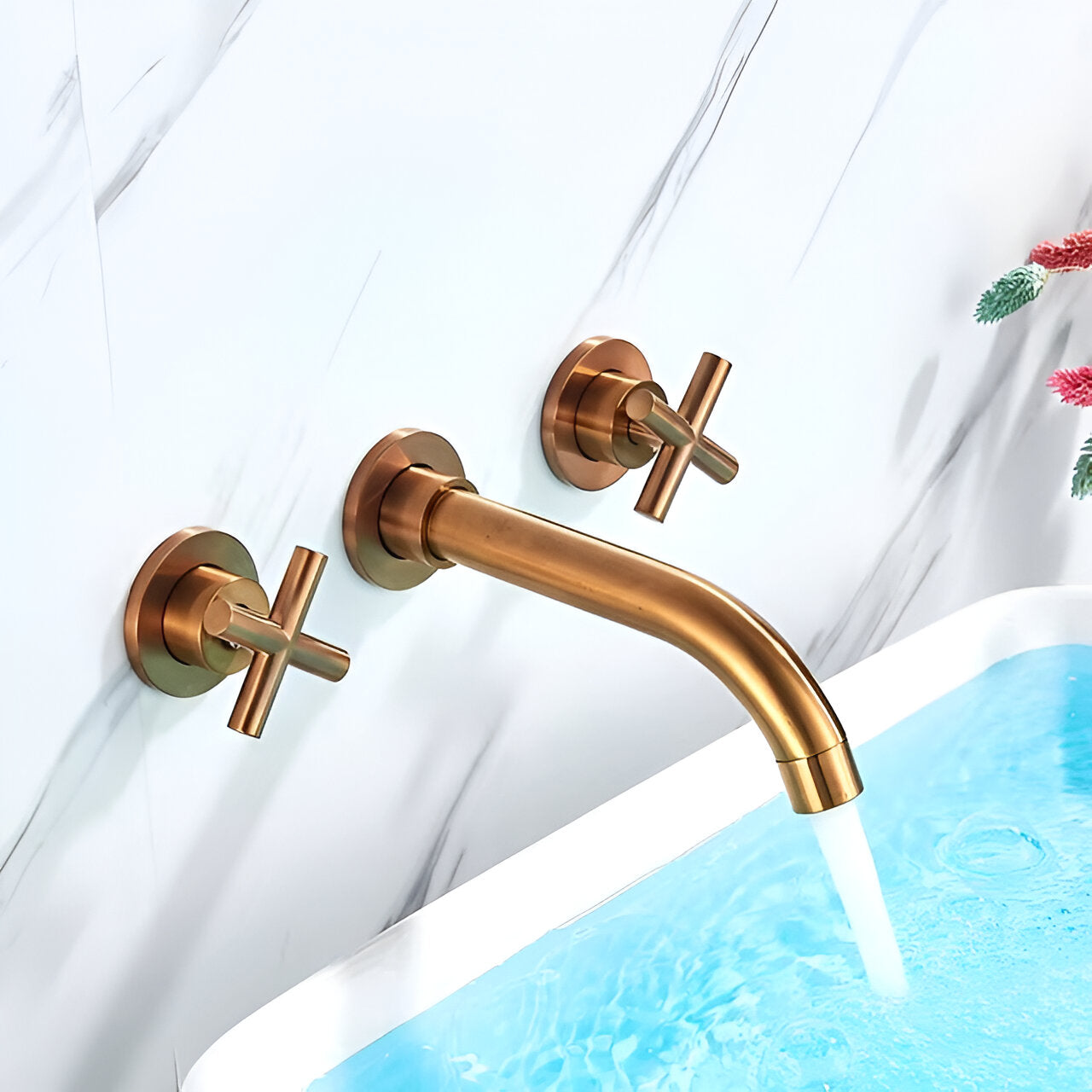 Lovasen - Wall Mounted Double Handle Hot & Cold Rotatable Faucet for Bathroom Sink