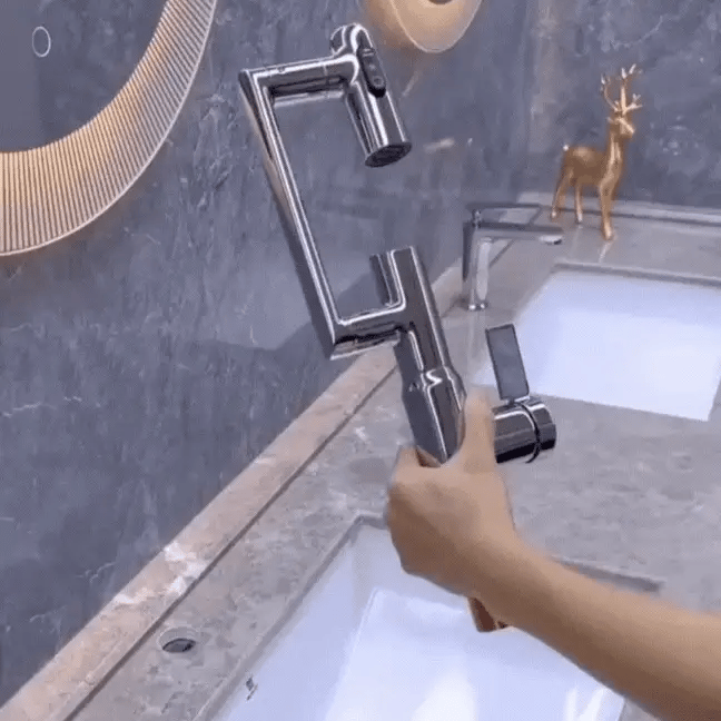 Modern bathroom faucet with a temperature screen rotates freely
