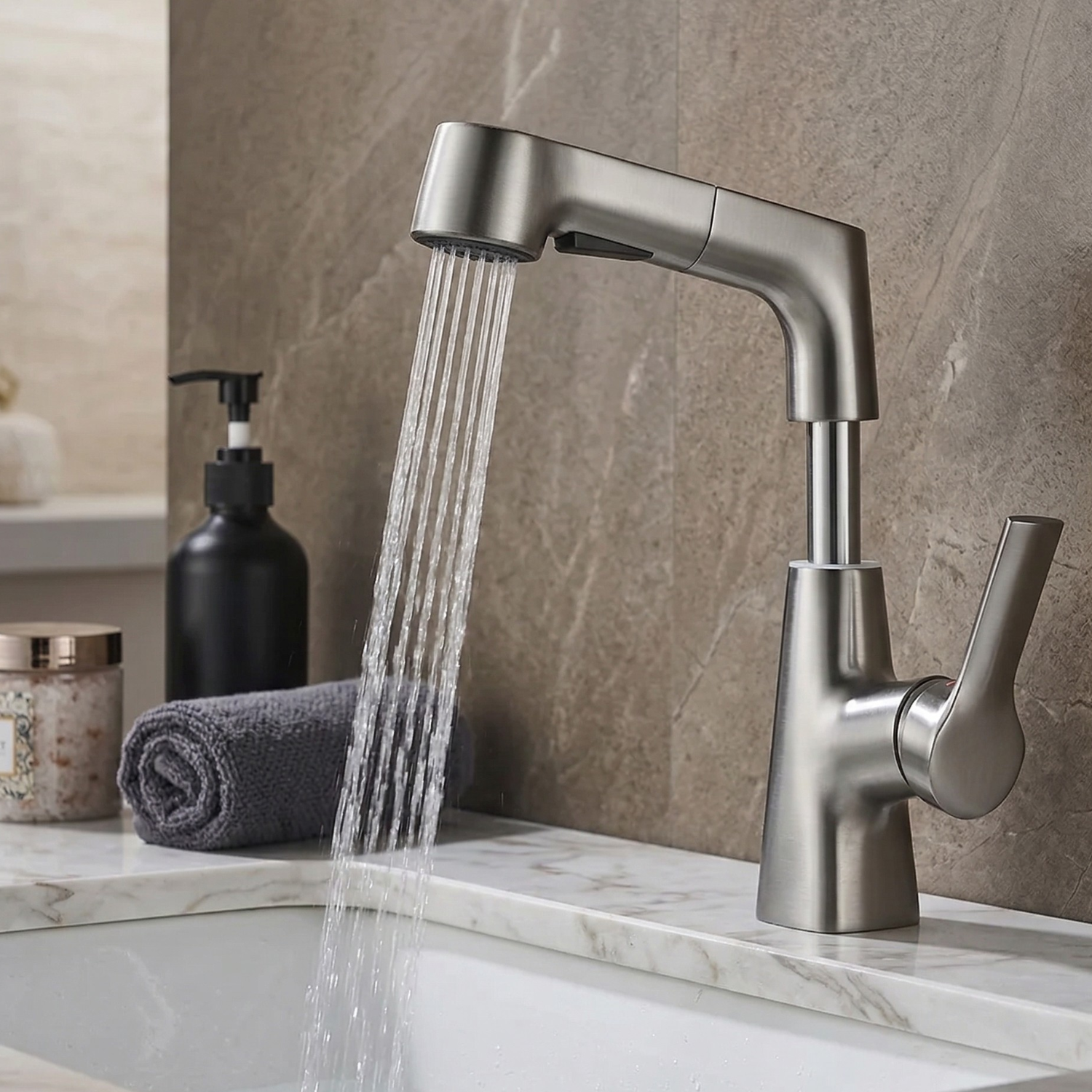 Skagen - Pull Out Lift Faucet 360° Rotatable Stainless Steel Sink Faucet with Pull-Out Sprayer