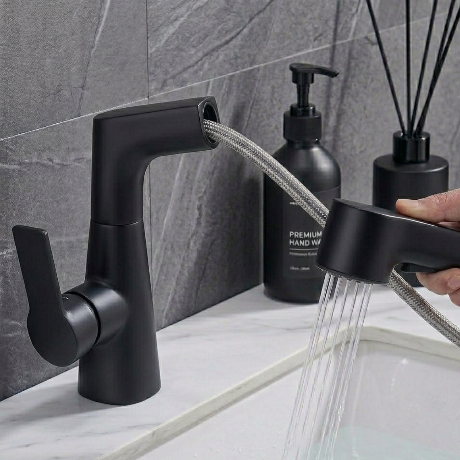 Skagen - Pull Out Lift Faucet 360° Rotatable Stainless Steel Sink Faucet with Pull-Out Sprayer