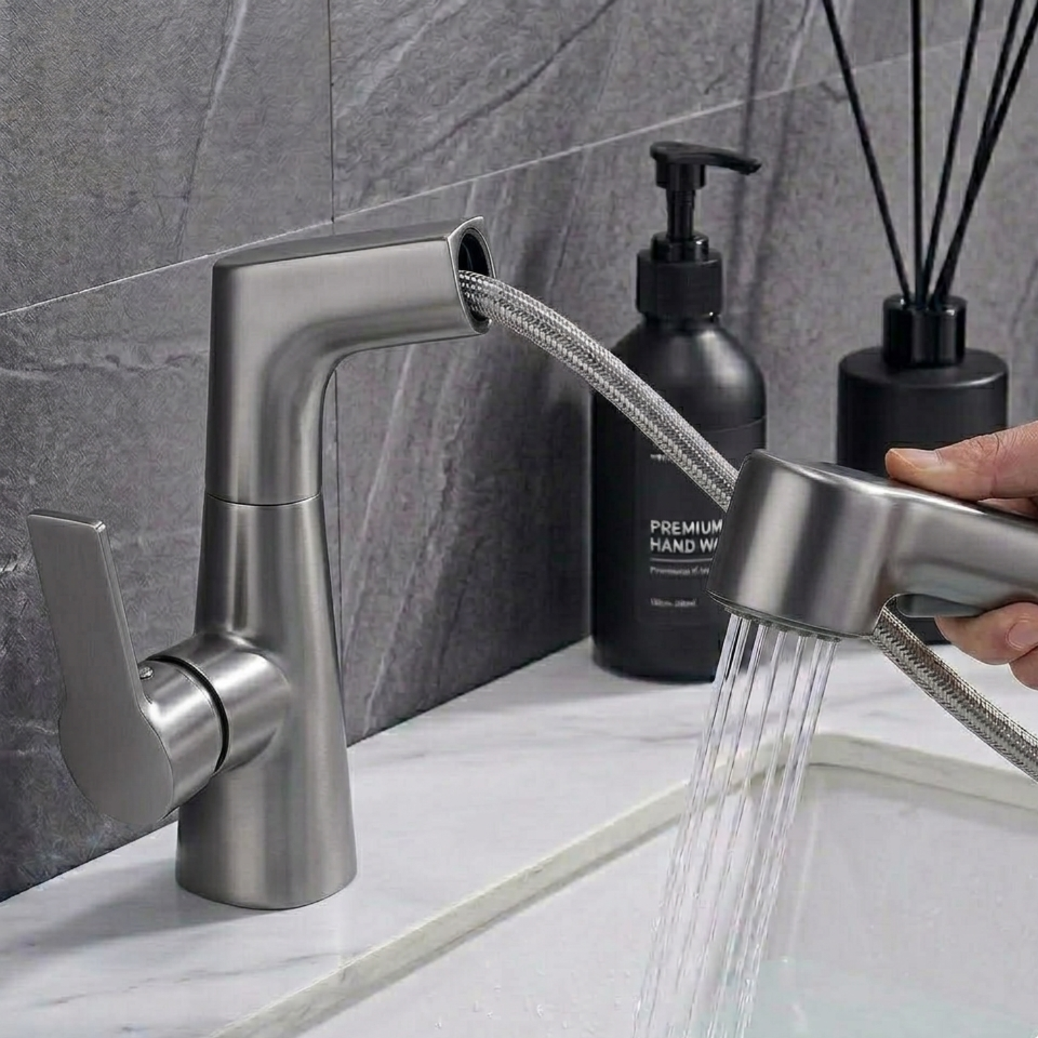Skagen - Pull Out Lift Faucet 360° Rotatable Stainless Steel Sink Faucet with Pull-Out Sprayer