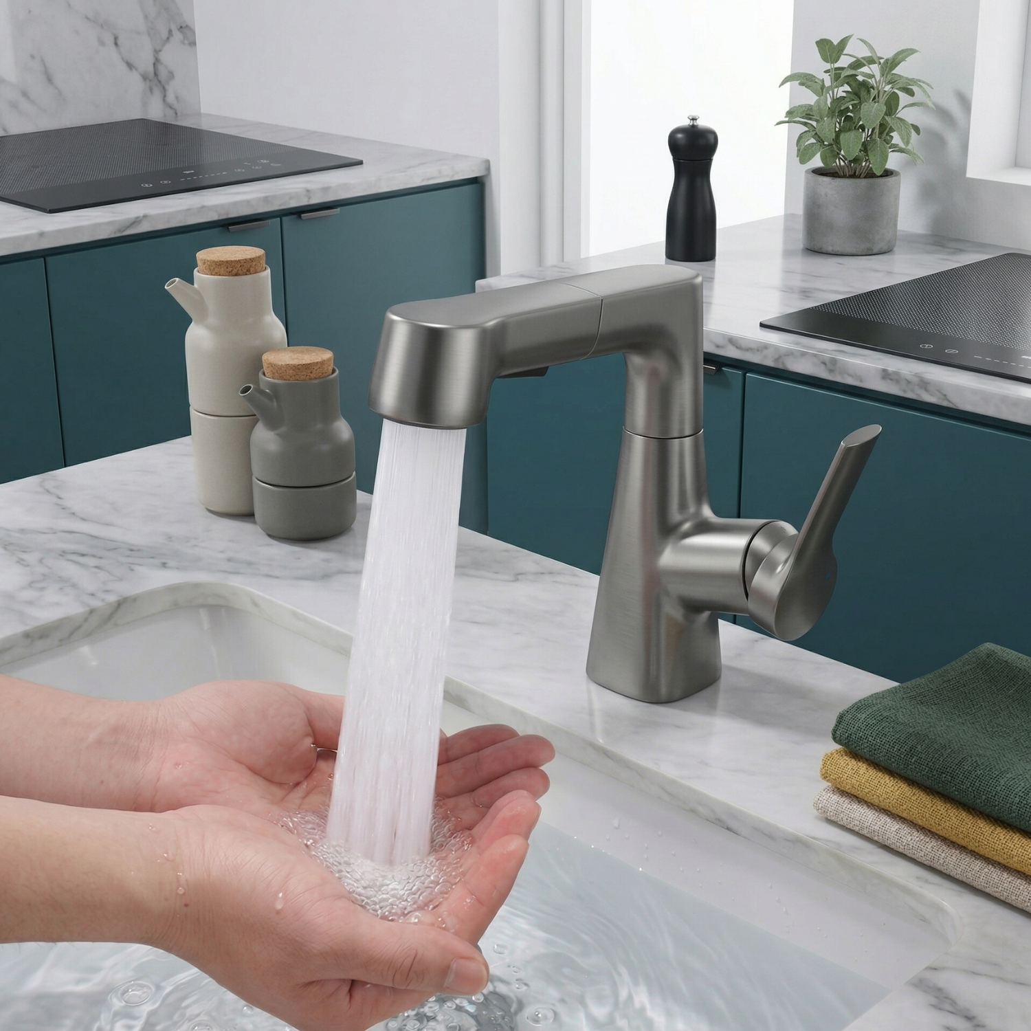 Skagen - Pull Out Lift Faucet 360° Rotatable Stainless Steel Sink Faucet with Pull-Out Sprayer