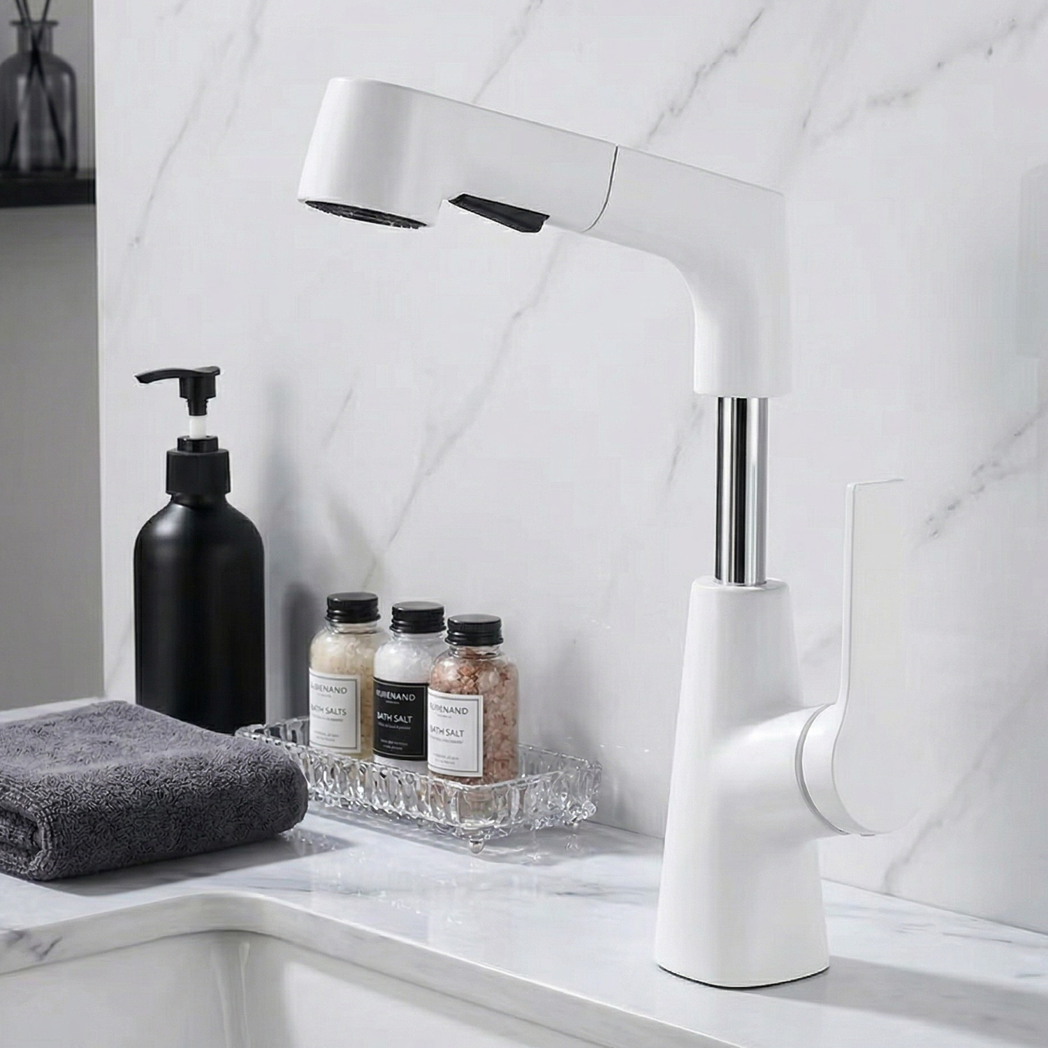 Skagen - Pull Out Lift Faucet 360° Rotatable Stainless Steel Sink Faucet with Pull-Out Sprayer