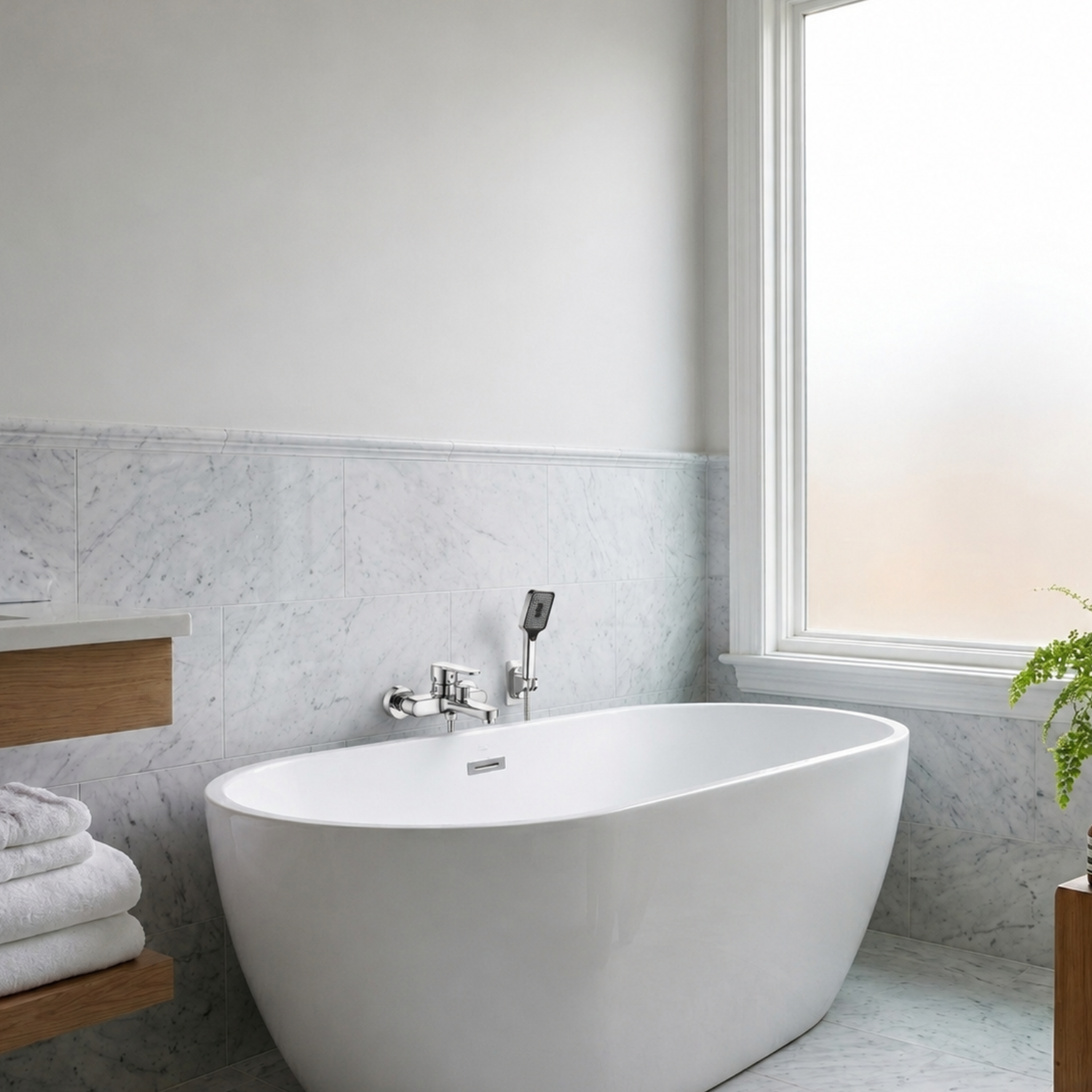 Siljan - 3-Way Shower Faucet Set with Diverter, Handheld Spray & Wall Mounted Mixer Valve