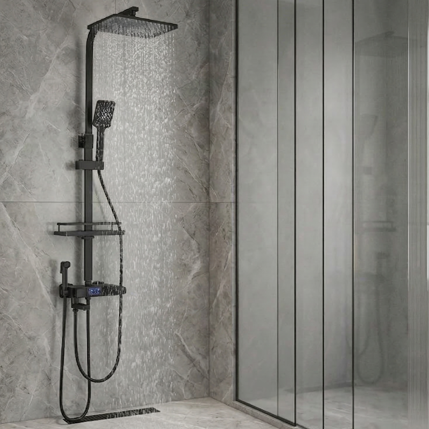 Torne - Digital Display Thermostatic Rainfall Shower System – 4 Way Bathroom Shower Set