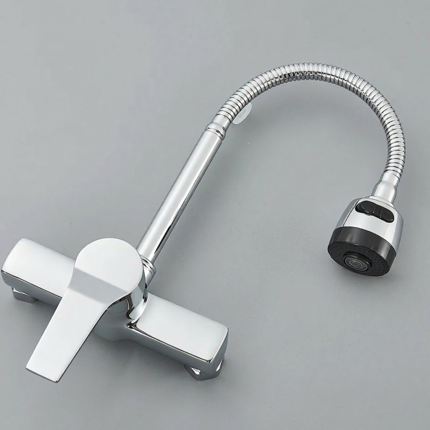 Vanern - Wall Mounted Dual Hole Kitchen Faucet Lead Free Hot Cold Water Mixer Tap Stream Spray Bubbler 360 Rotation Flexible Pipe Control