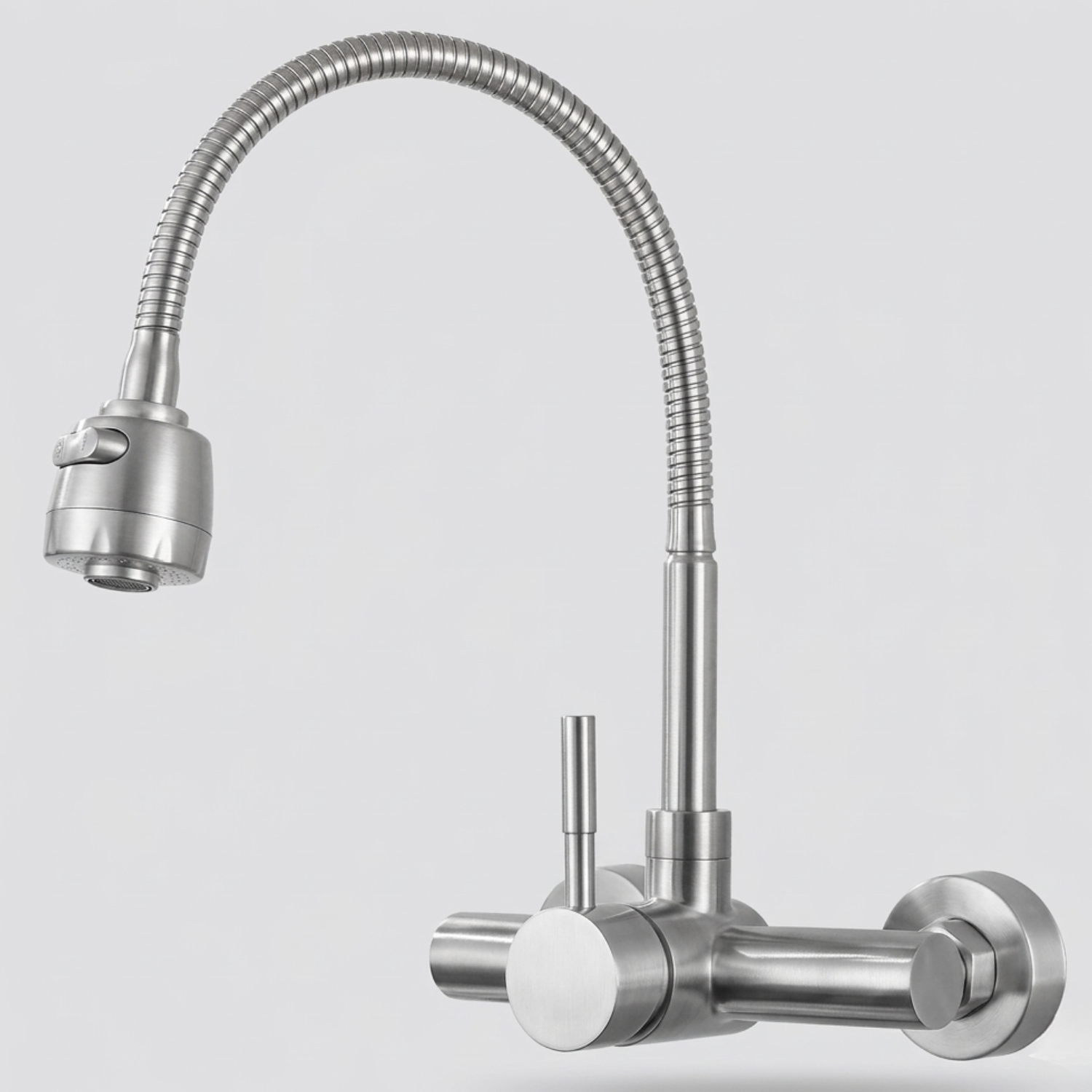 Vanern - Wall Mounted Dual Hole Kitchen Faucet Lead Free Hot Cold Water Mixer Tap Stream Spray Bubbler 360 Rotation Flexible Pipe Control