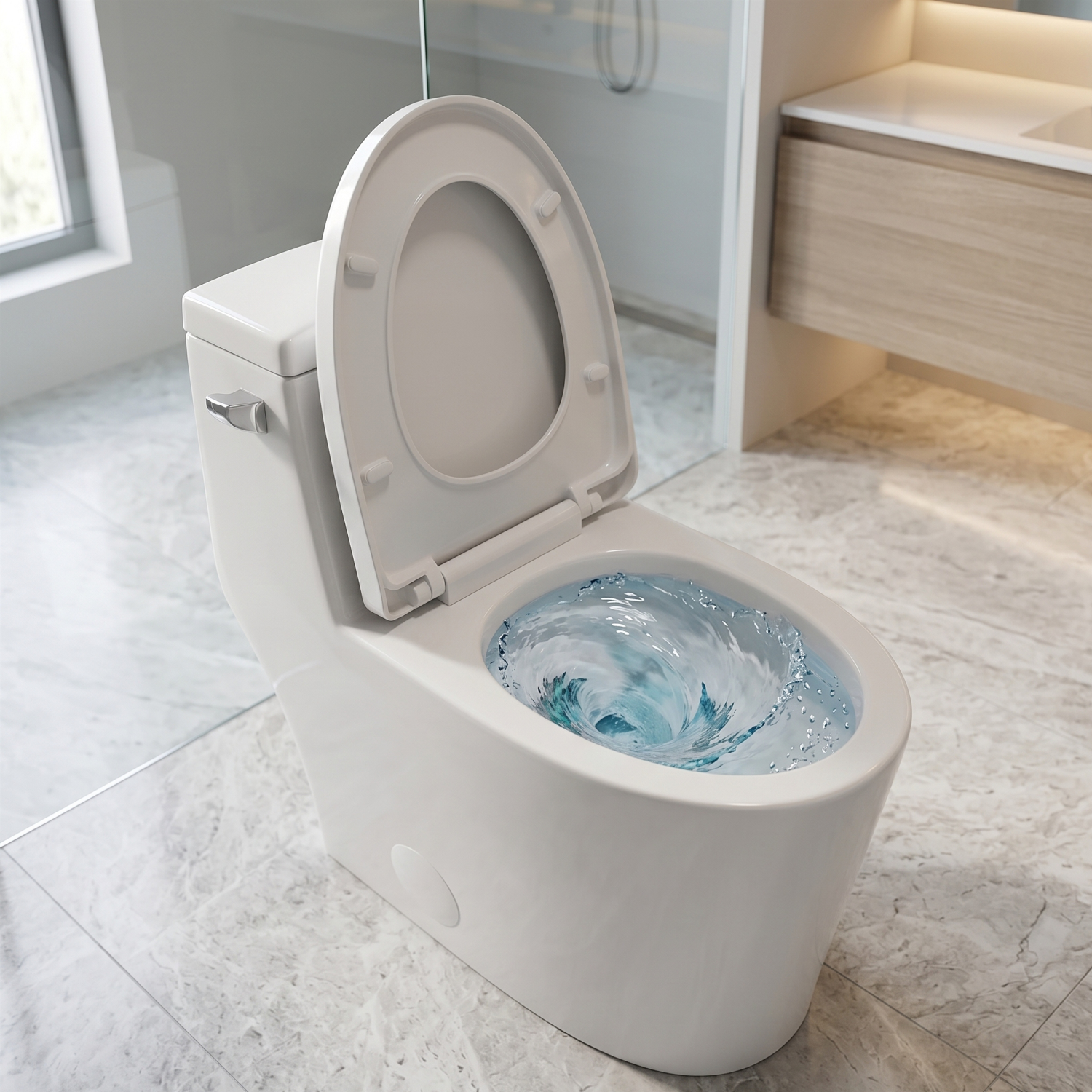Ystad - One Piece Toilet with Single Flush Soft Closing Seat Concealed Tank Elongated Bowl Floor