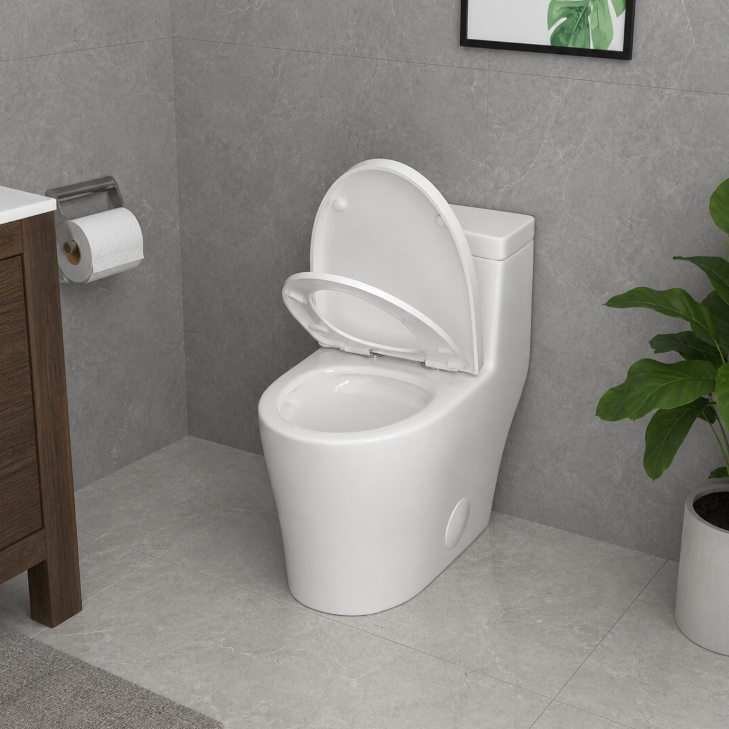 Ystad - One Piece Toilet with Single Flush Soft Closing Seat Concealed Tank Elongated Bowl Floor