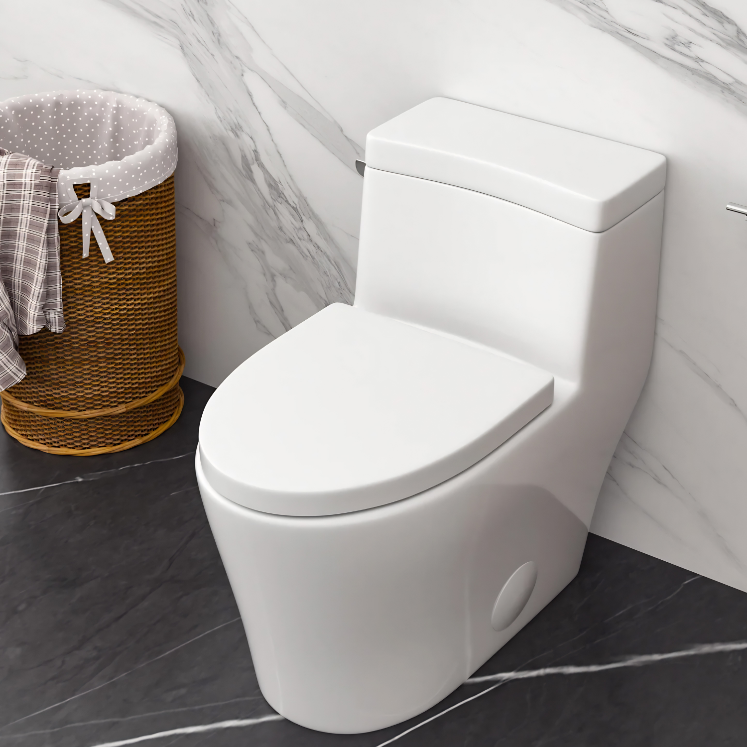 Ystad - One Piece Toilet with Single Flush Soft Closing Seat Concealed Tank Elongated Bowl Floor