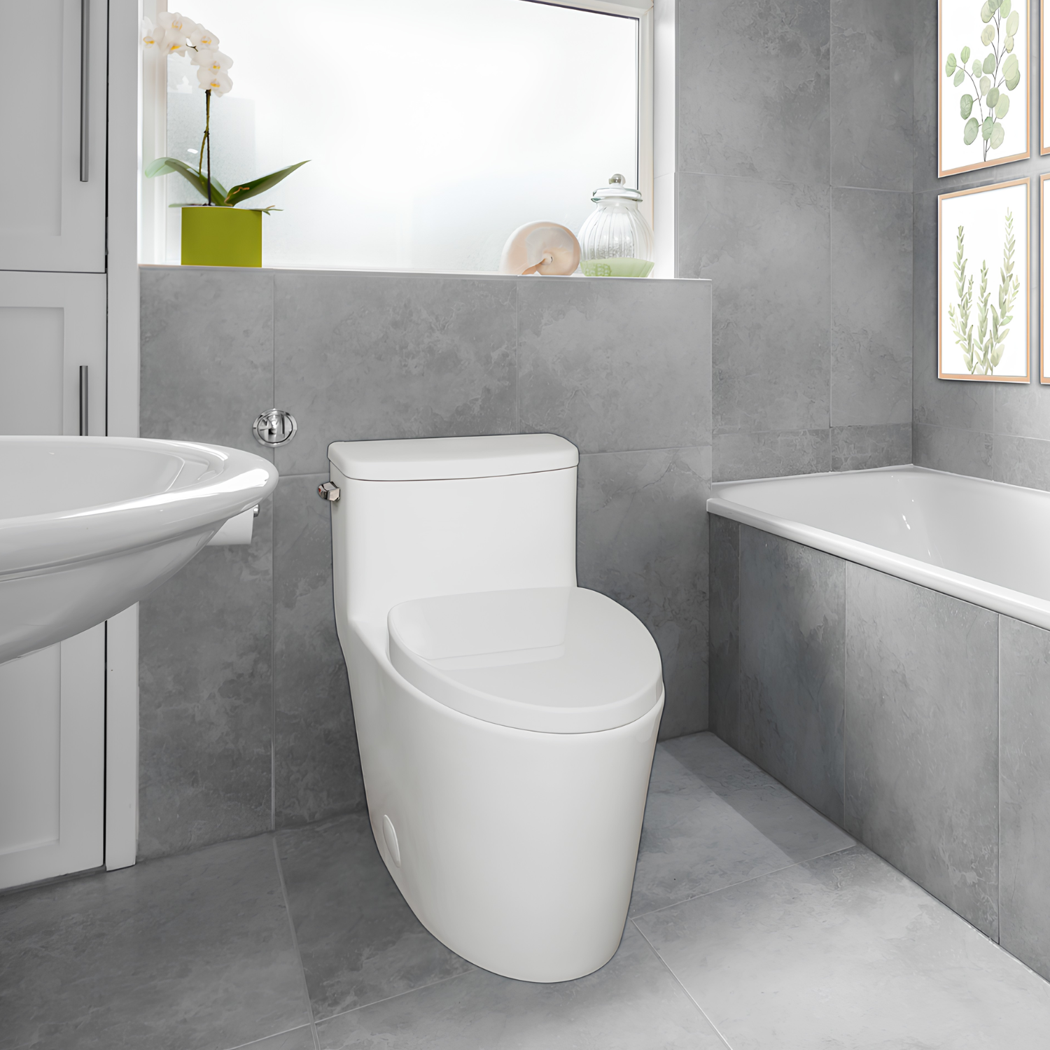 Ystad - One Piece Toilet with Single Flush Soft Closing Seat Concealed Tank Elongated Bowl Floor