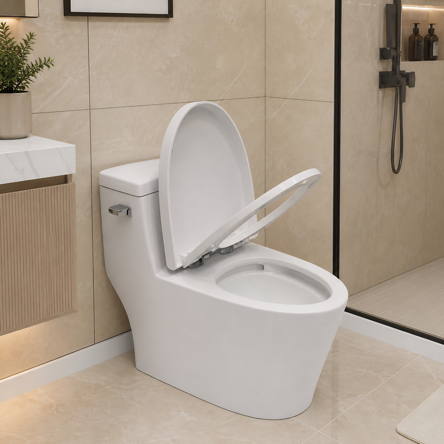Ystad - One Piece Toilet with Single Flush Soft Closing Seat Concealed Tank Elongated Bowl Floor