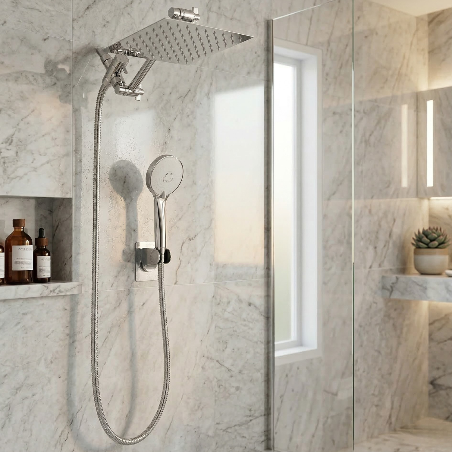 Halti - Shower Head Combo 8-12 Inch High Pressure Rain Shower Head with Adjustable Extension Arm With 3-way Handheld Shower Spray