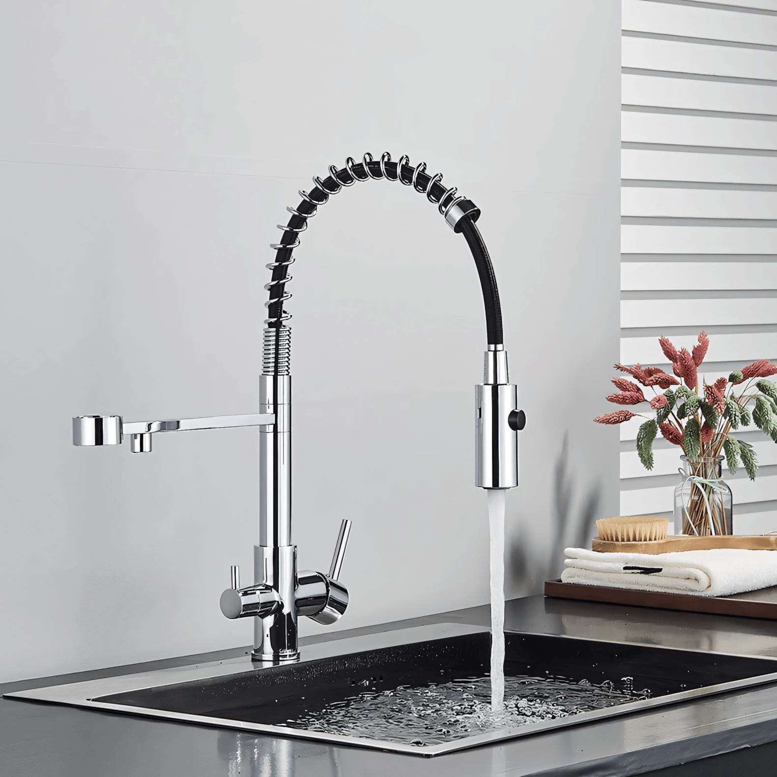 Husavik - Three-Way Kitchen Faucet with Filter Tap Reverse Osmosis Compatible and Pull-Down Spout