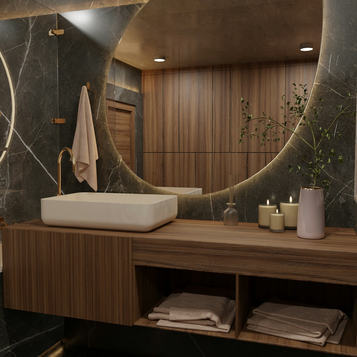 Modern bathroom vanity with sink and mirror