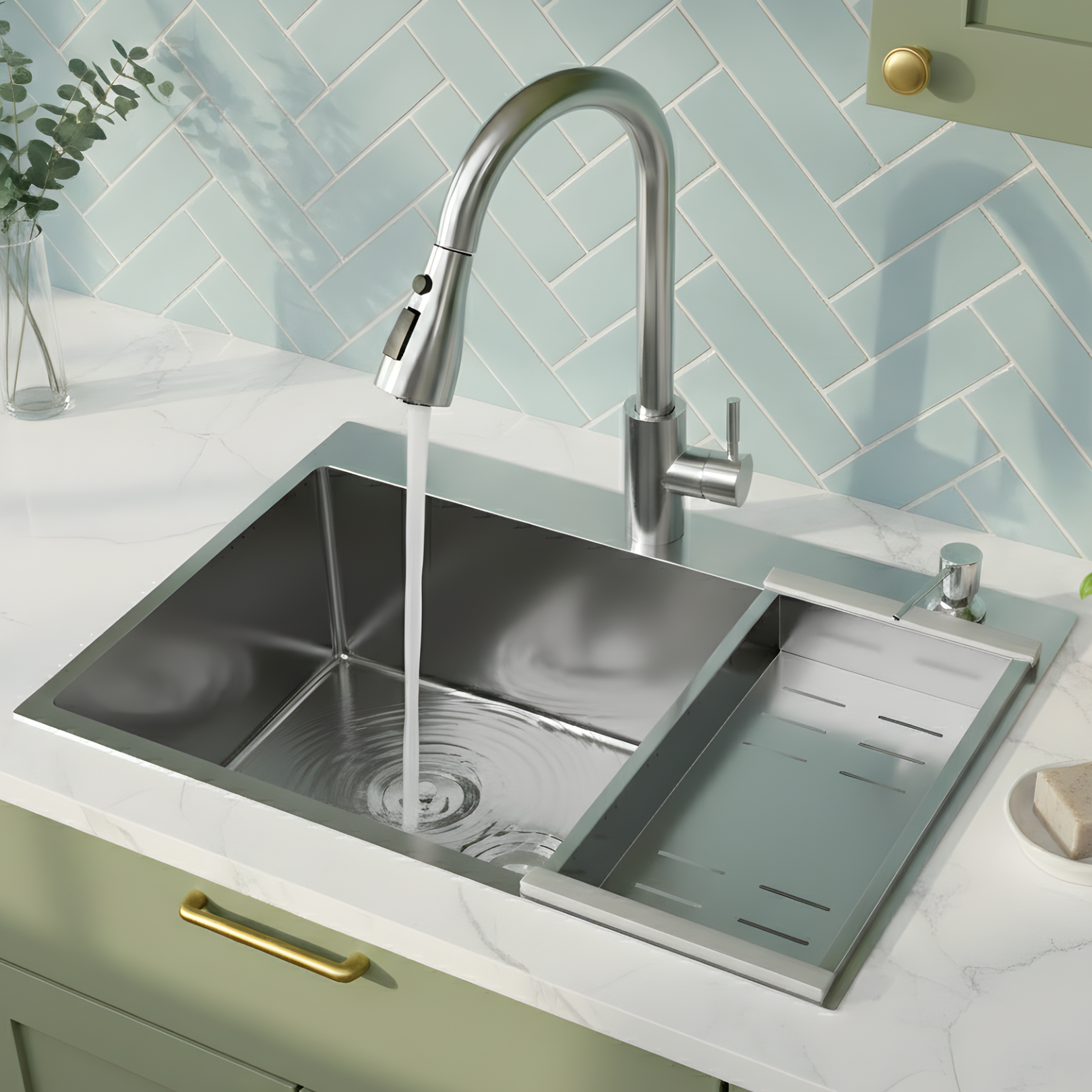 Klopeiner - 23.62" Stainless Steel Undermount Kitchen Sink with Pull-Out Faucet - Single Bowl Workstation Sink for Kitchen, Laundry & Bathroom