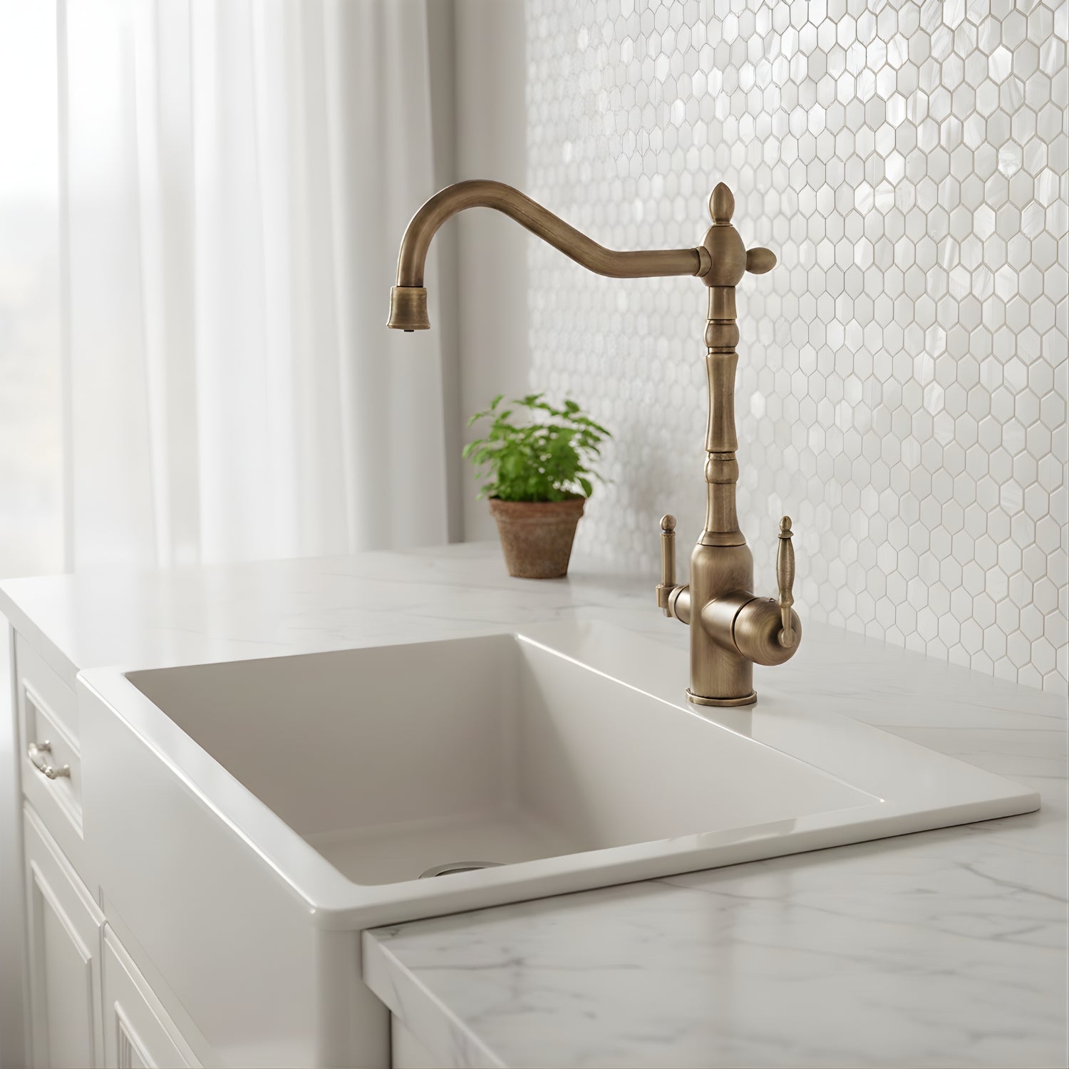 Arvik - 3-Way Kitchen Sink Faucet with Dual Handles and Pure Water Filter Spout With Hot and Cold Water Mixer