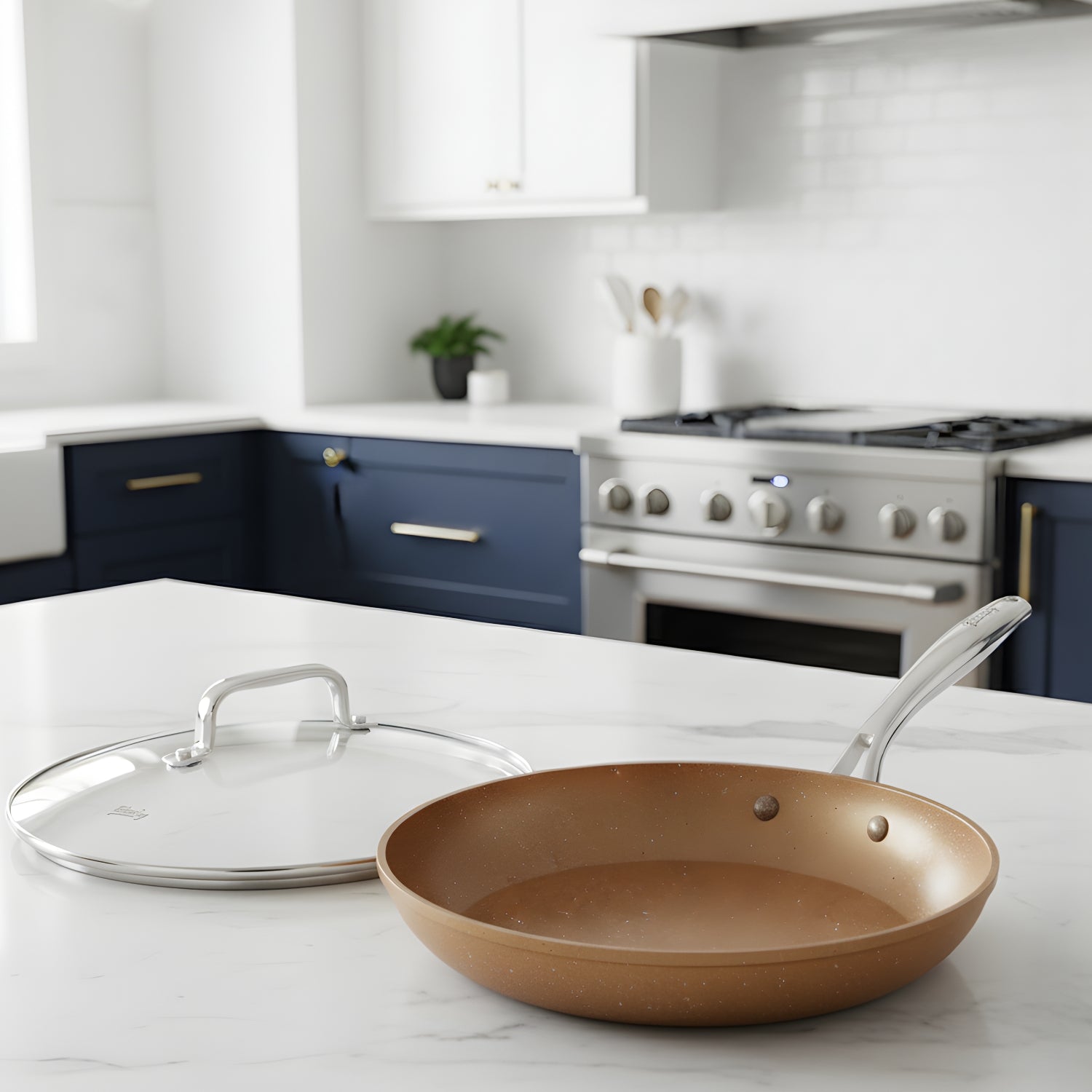 Voke - 8" Marble Stone Nonstick Frying Pan with Lid