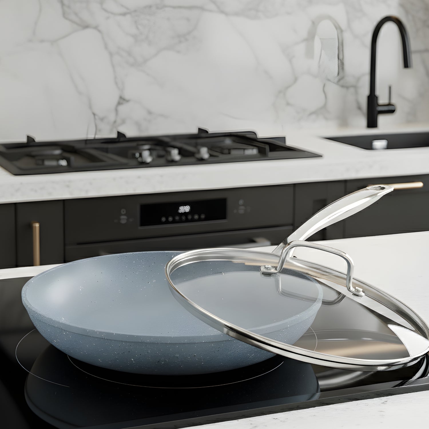 Voke - 8" Marble Stone Nonstick Frying Pan with Lid